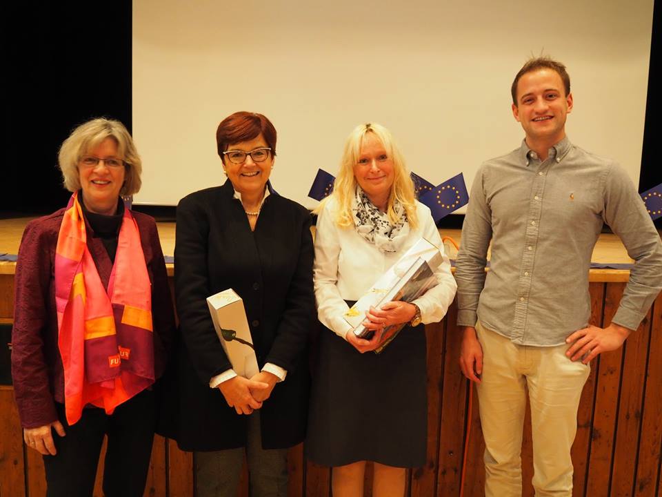v.l.n.r.: Elke Staubach (Kreisvors. FU) , Dr. Inge Gräßle, Christine Fuchs, Matthias Miller (Kreisvors.-JU) 